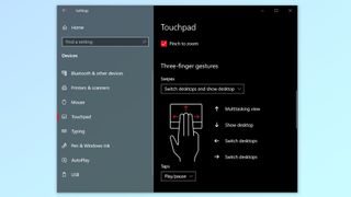 A screenshot showing the Touchpad settings menu in Windows 10
