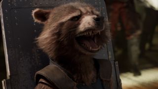 Rocket laughing at Taserface in Guardians 2