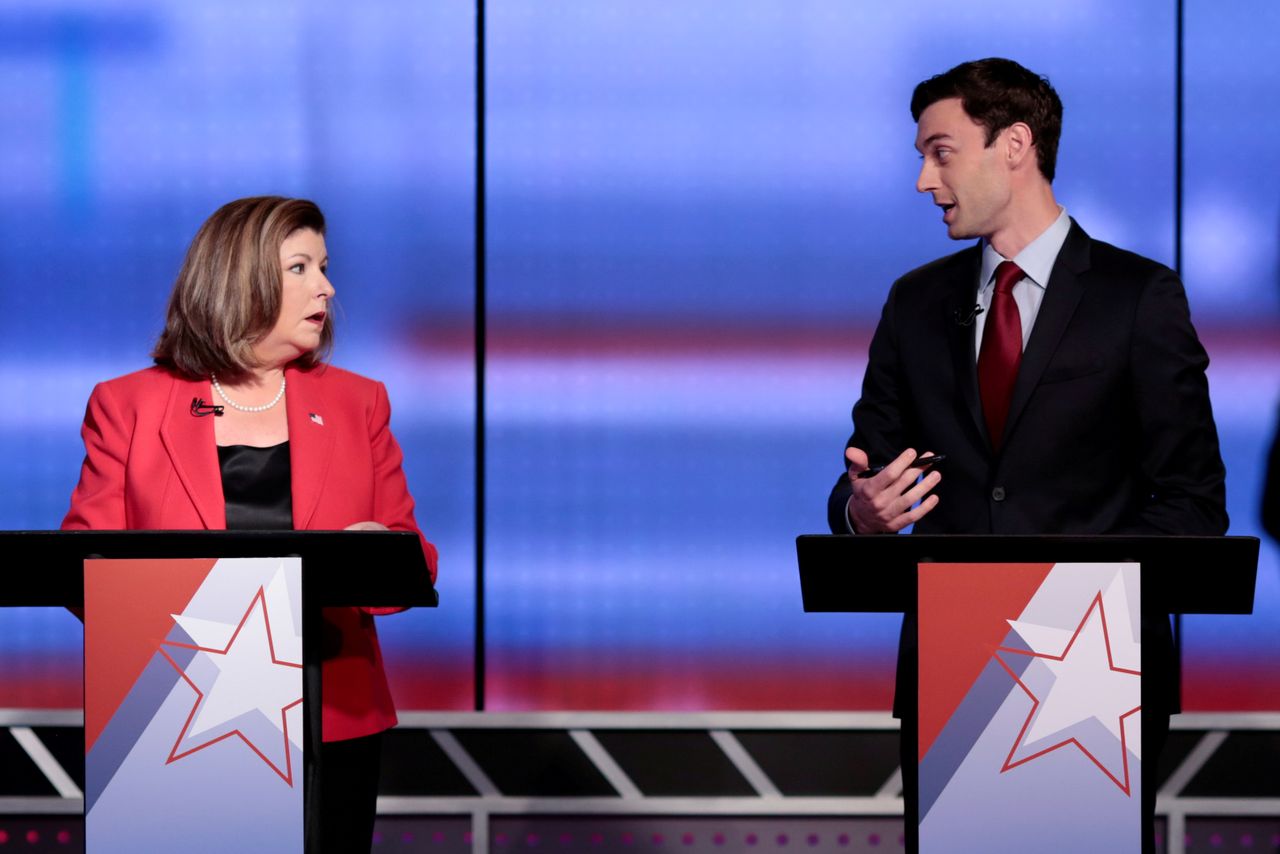 Republican candidate Karen Handel and Democratic candidate Jon Ossoff for Georgia&amp;#039;s 6th Congressional District special election.