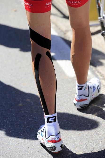 Chris Horner is still recovering from knee issues and wears corrective tape