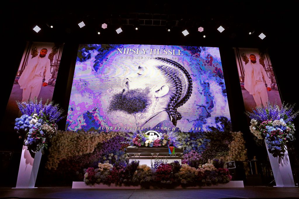 The stage inside Nipsey Hussle&amp;#039;s memorial.