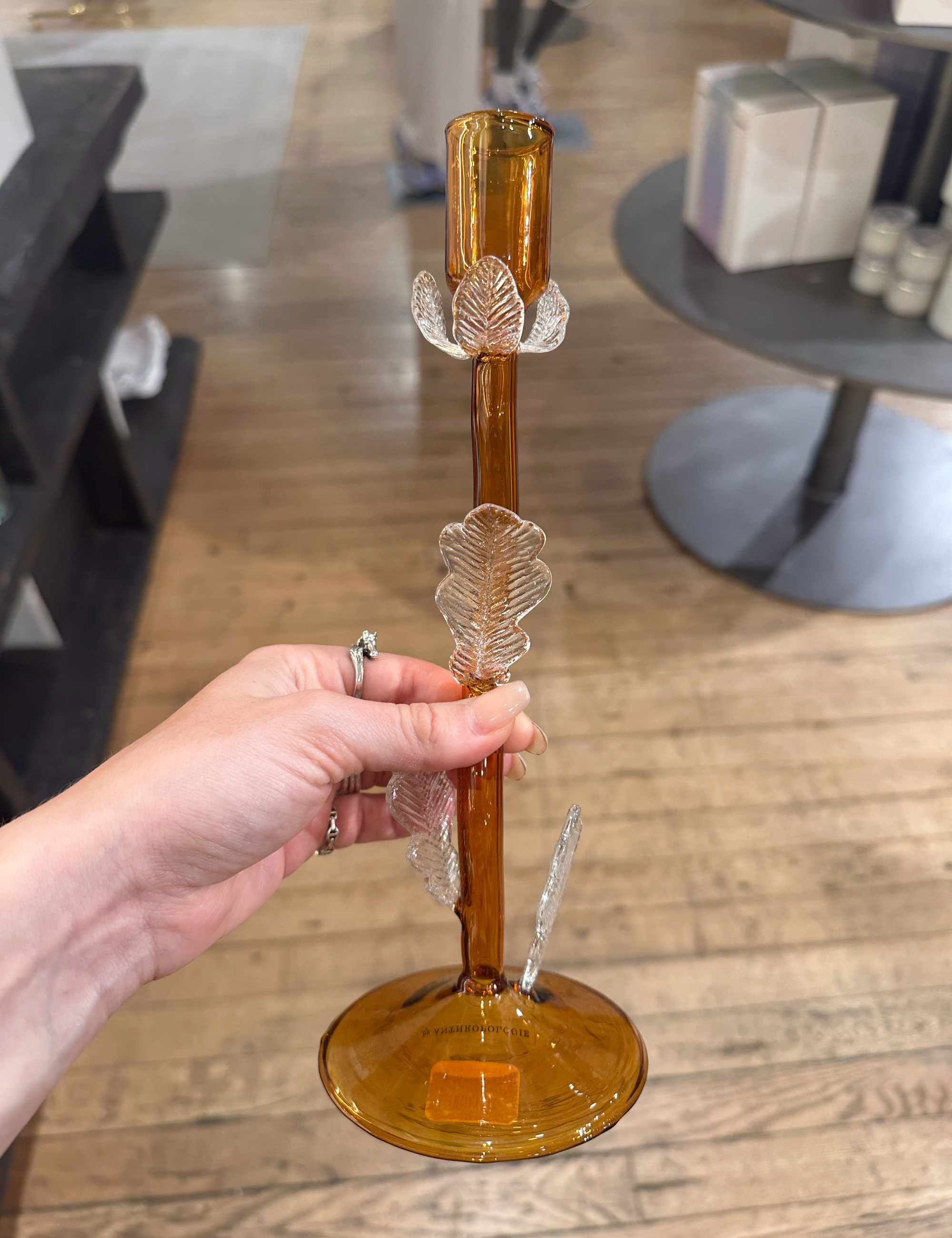 amber glass fall floral candle holder