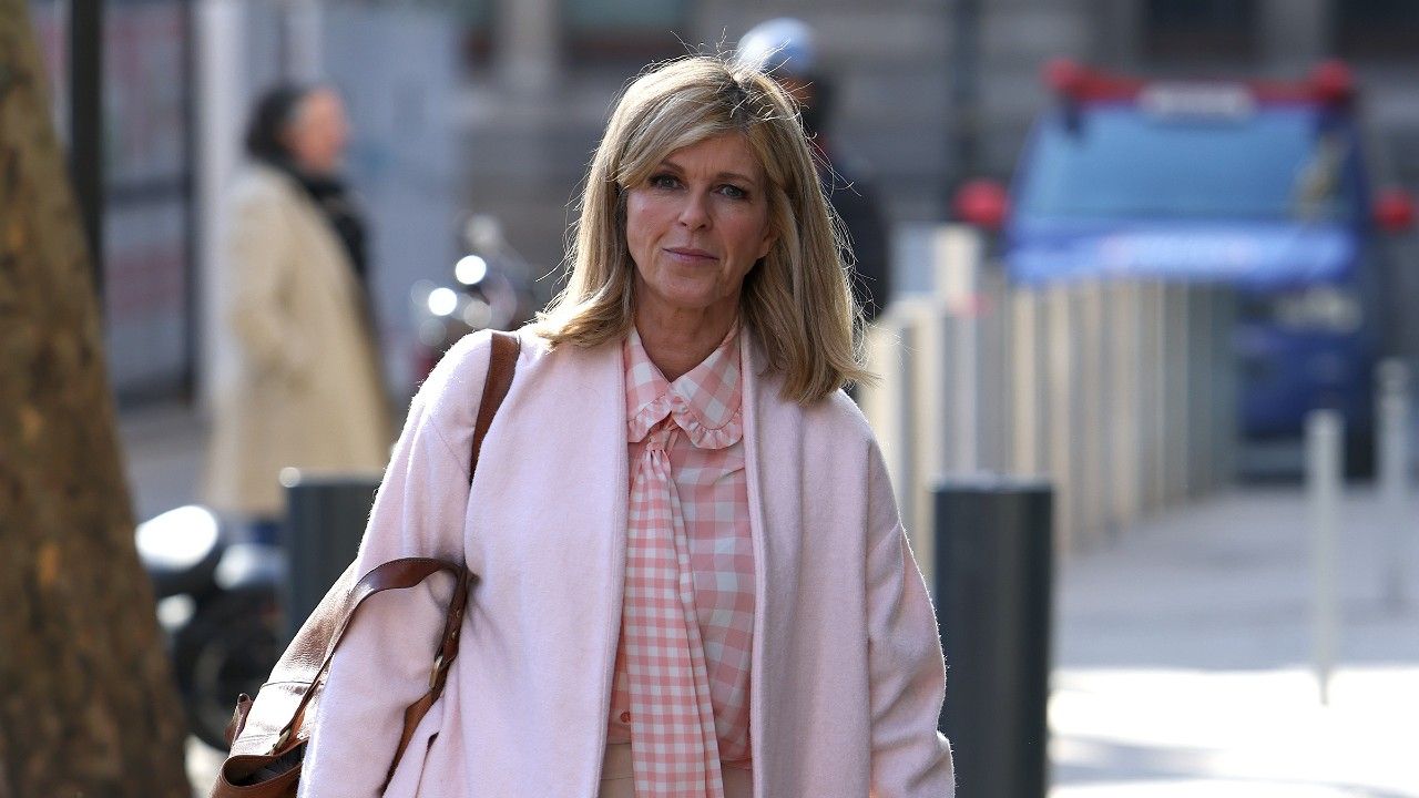 Kate Garraway seen arriving at Smooth Radio Studios on February 26, 2021 in London, England