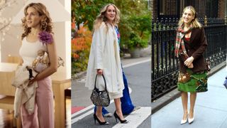 Composite image of three different pictures of Sarah Jessica Parker as Carrie Bradshaw