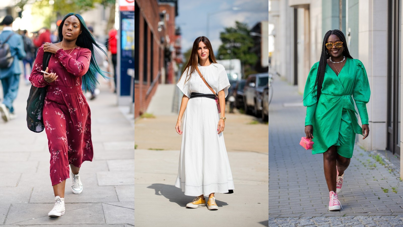 Street style influenceři ukazující, jak nosit vysoké Converse k šatům