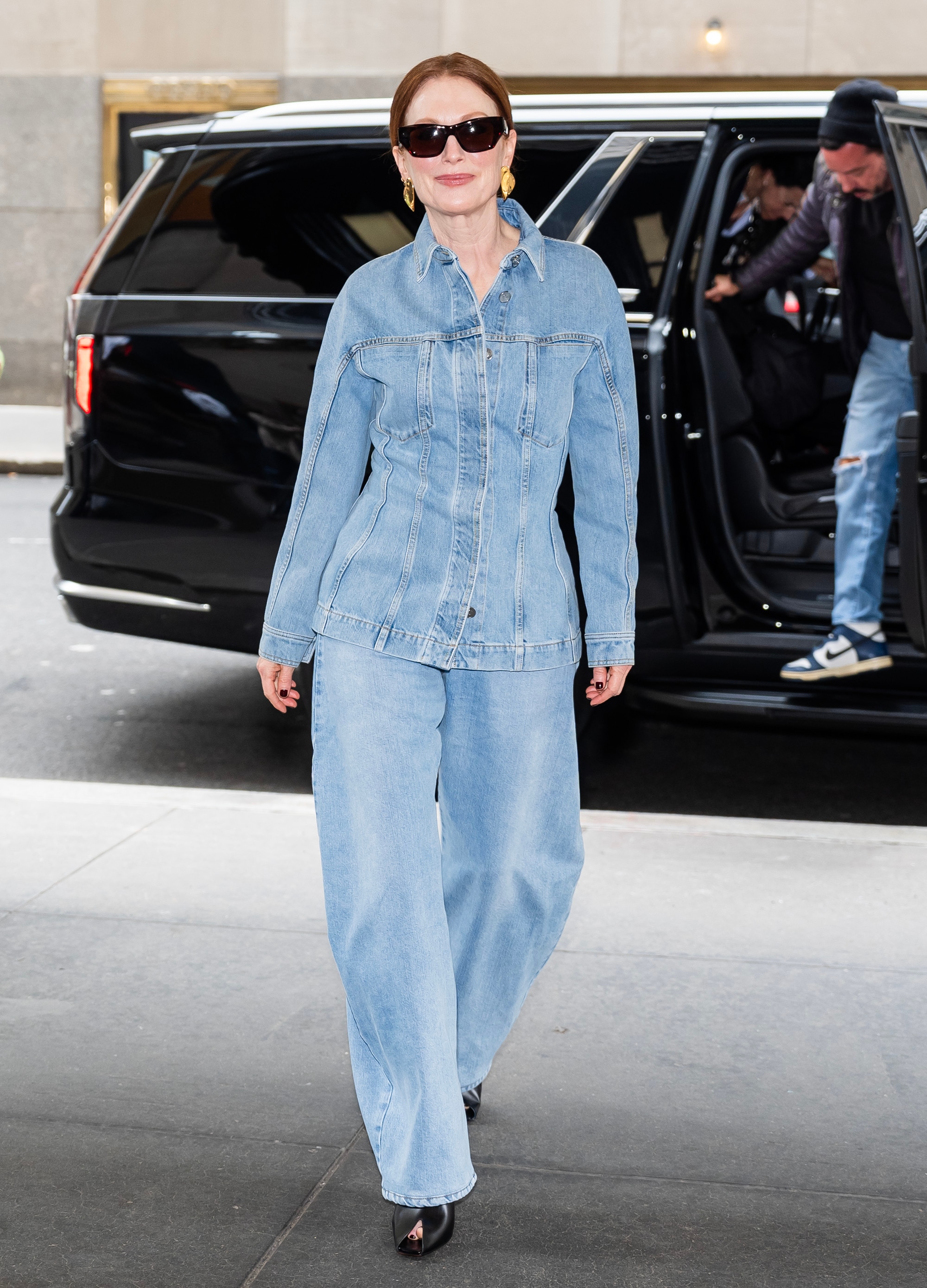 Julianne Moore wearing double denim