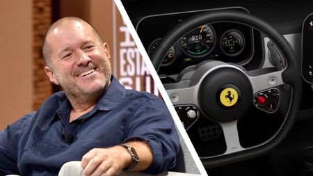 Jony Ive (Getty Images) and Ferrari Luce interior (Ferrari)