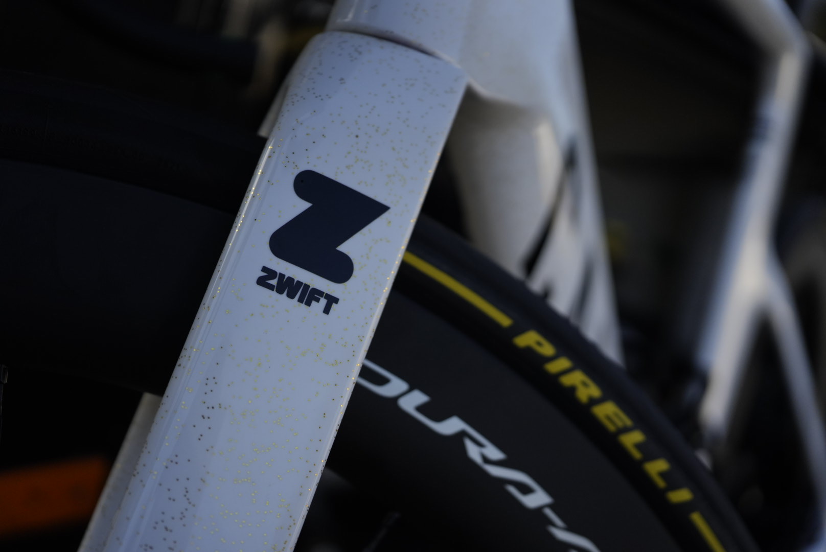 Front end of Van Der Poel's Canyon race bike, with new Shimano wheelset