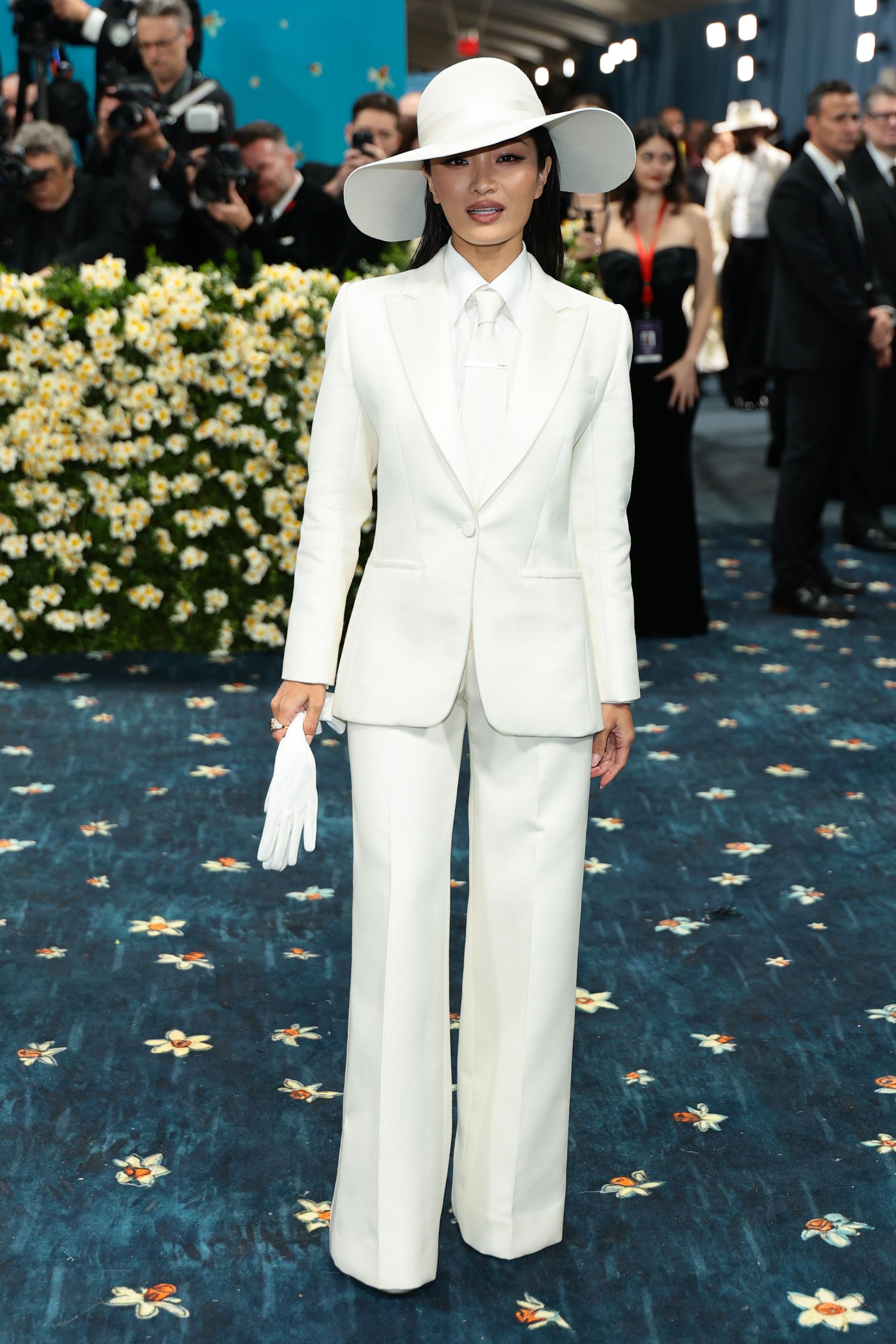 wore a white suit inspired by Bianca Jagger at the Met Gala 2025