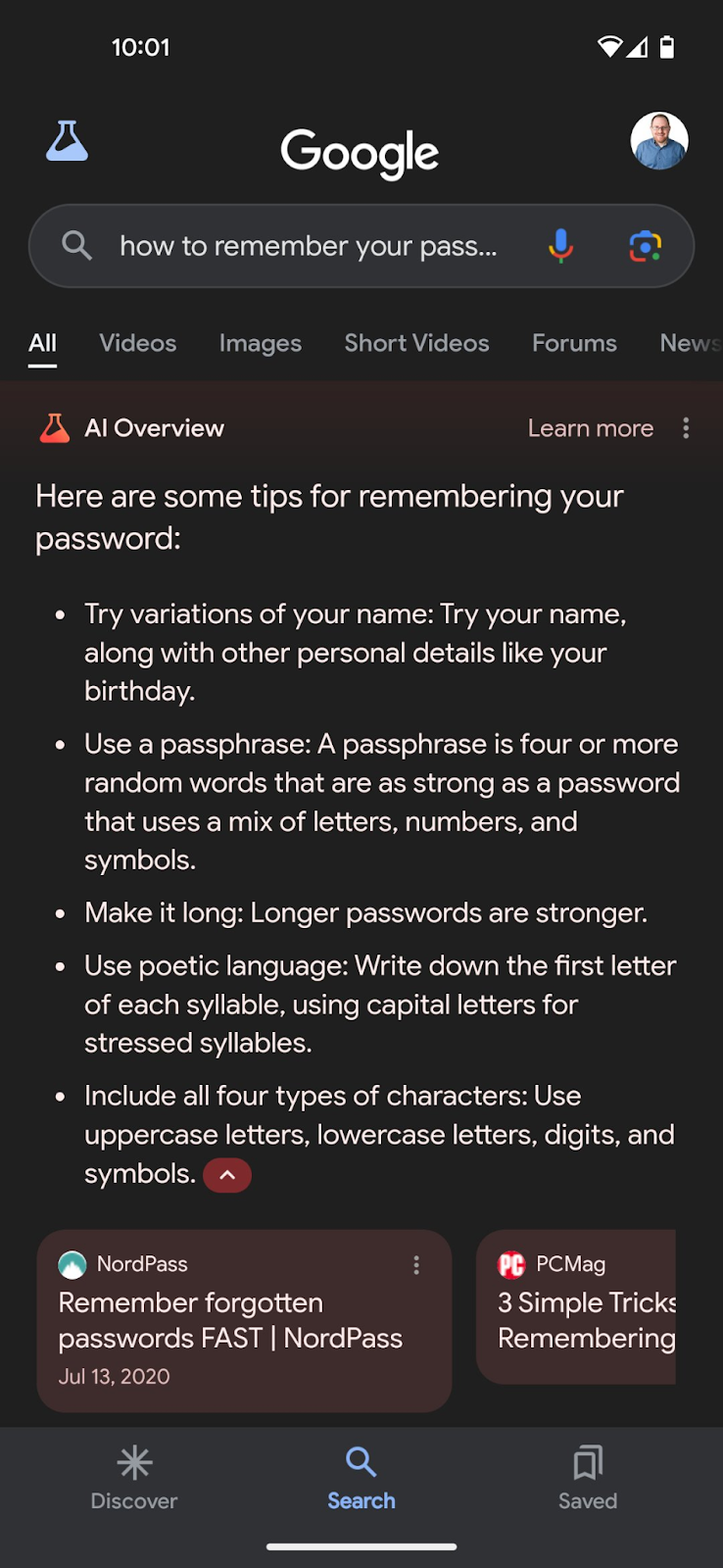 how to remember your password - bad Google ai overview