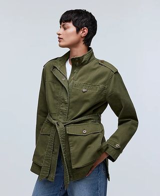 Madewell Oversized utility jacket in olive green.