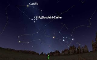 This sky map shows the approximate location of Comet 21P/Giacobini-Zinner during its closest approach to Earth, on Sept. 10, 2018, at 2:27 a.m. EDT (0627 GMT), as seen from New York City.