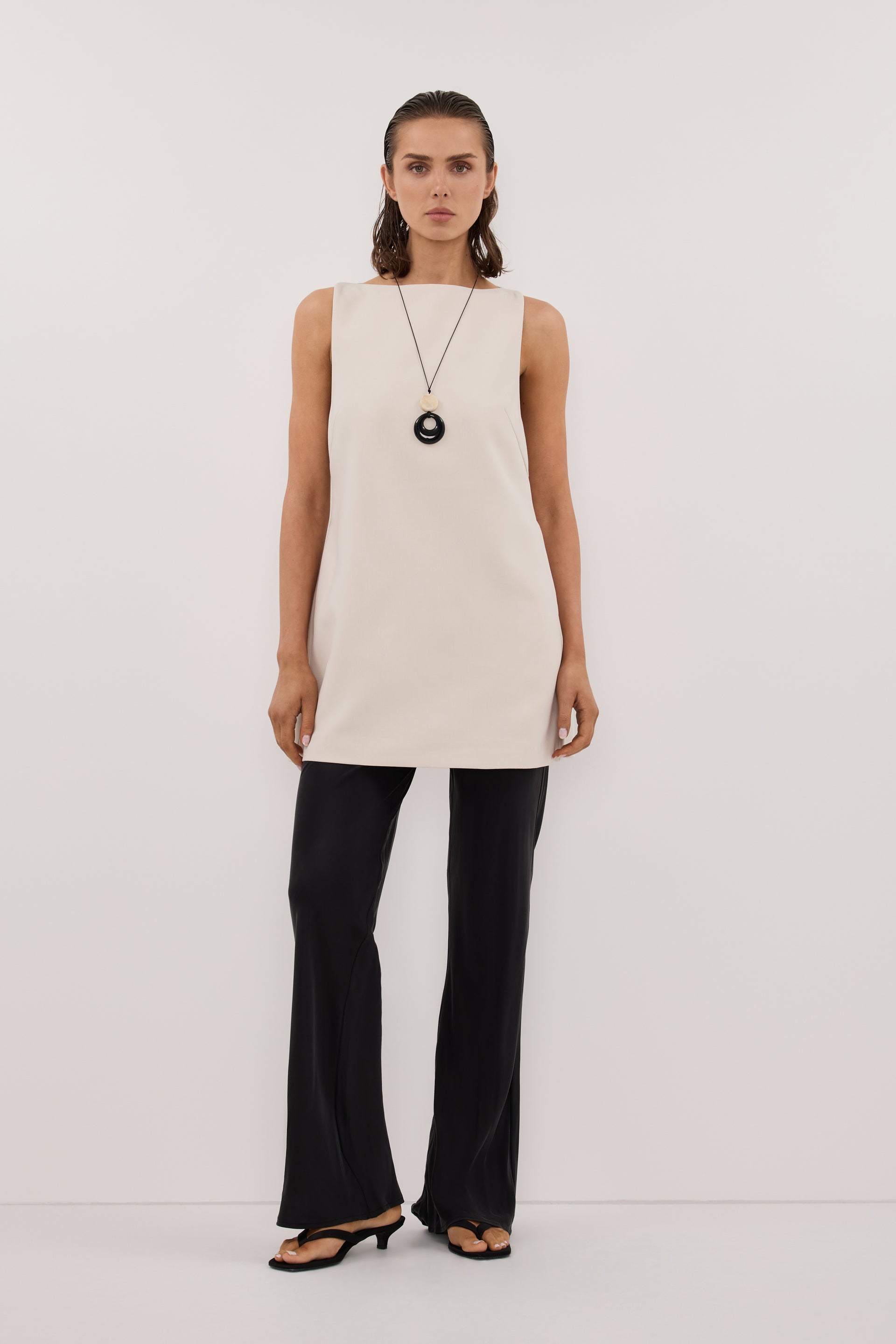 Rowie Bone Sleeveless Boat Neck Tunic Top - 2 / Bone