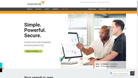 Website screenshot for SolarWinds