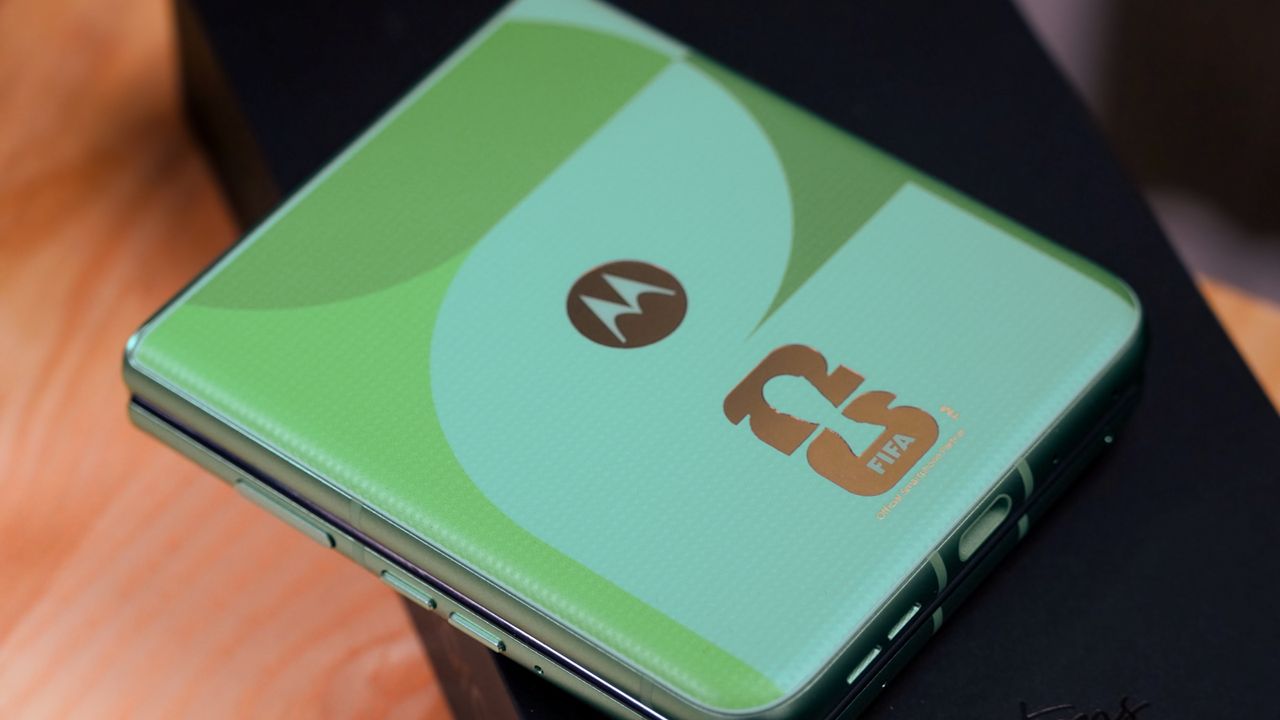 The FIFA World Cup 26 Edition of the Motorola Razr 2025 in the Pantone Spring Bud exclusive colorway.