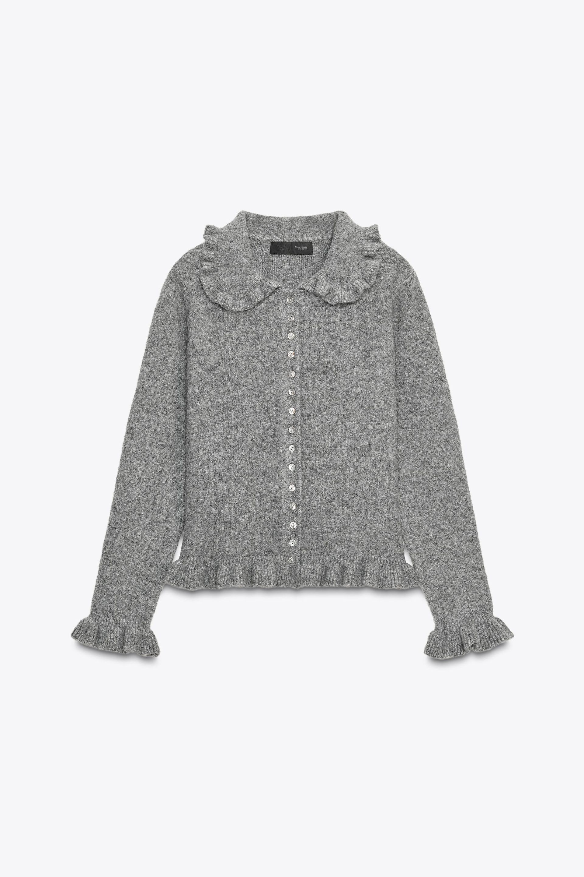 Knit Cardigan With Ruffle Trims