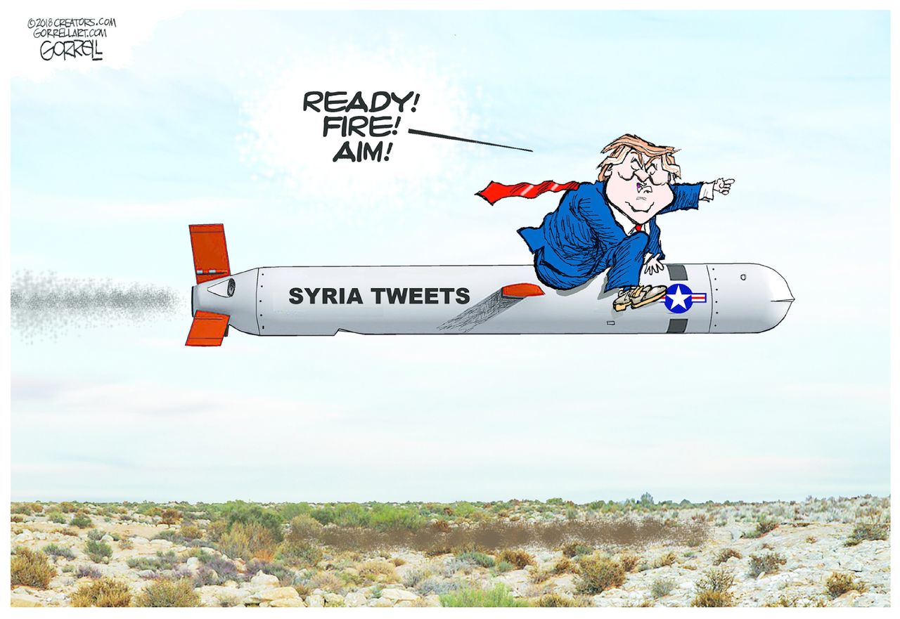 Political cartoon U.S. Trump tweets Syria