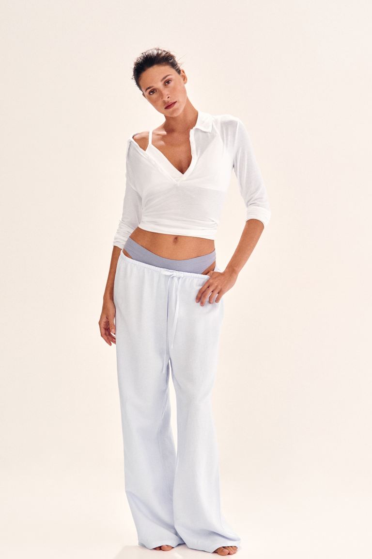 Linen-Blend Drawstring Trousers