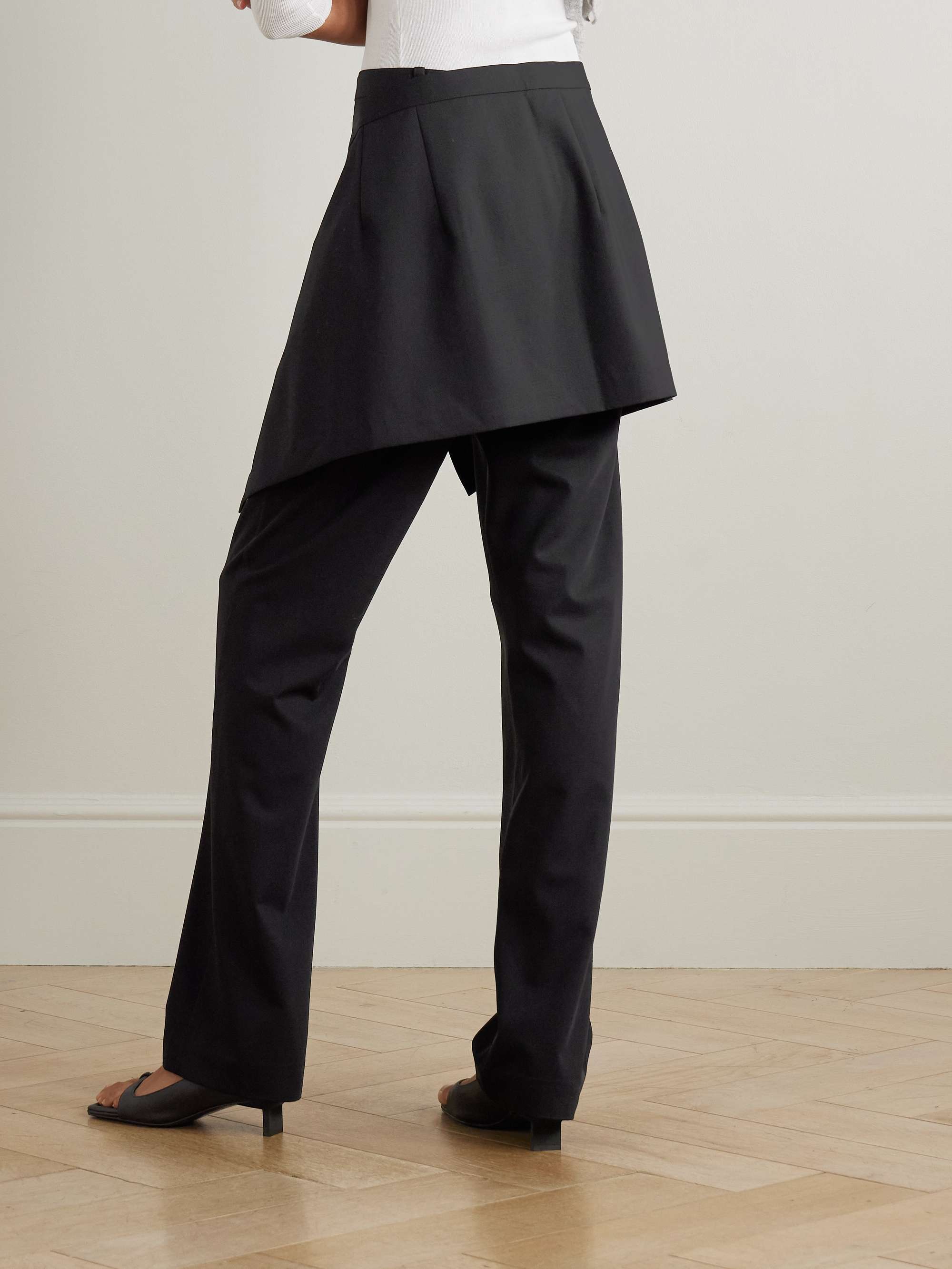 Layered Wool Straight-Leg Pants