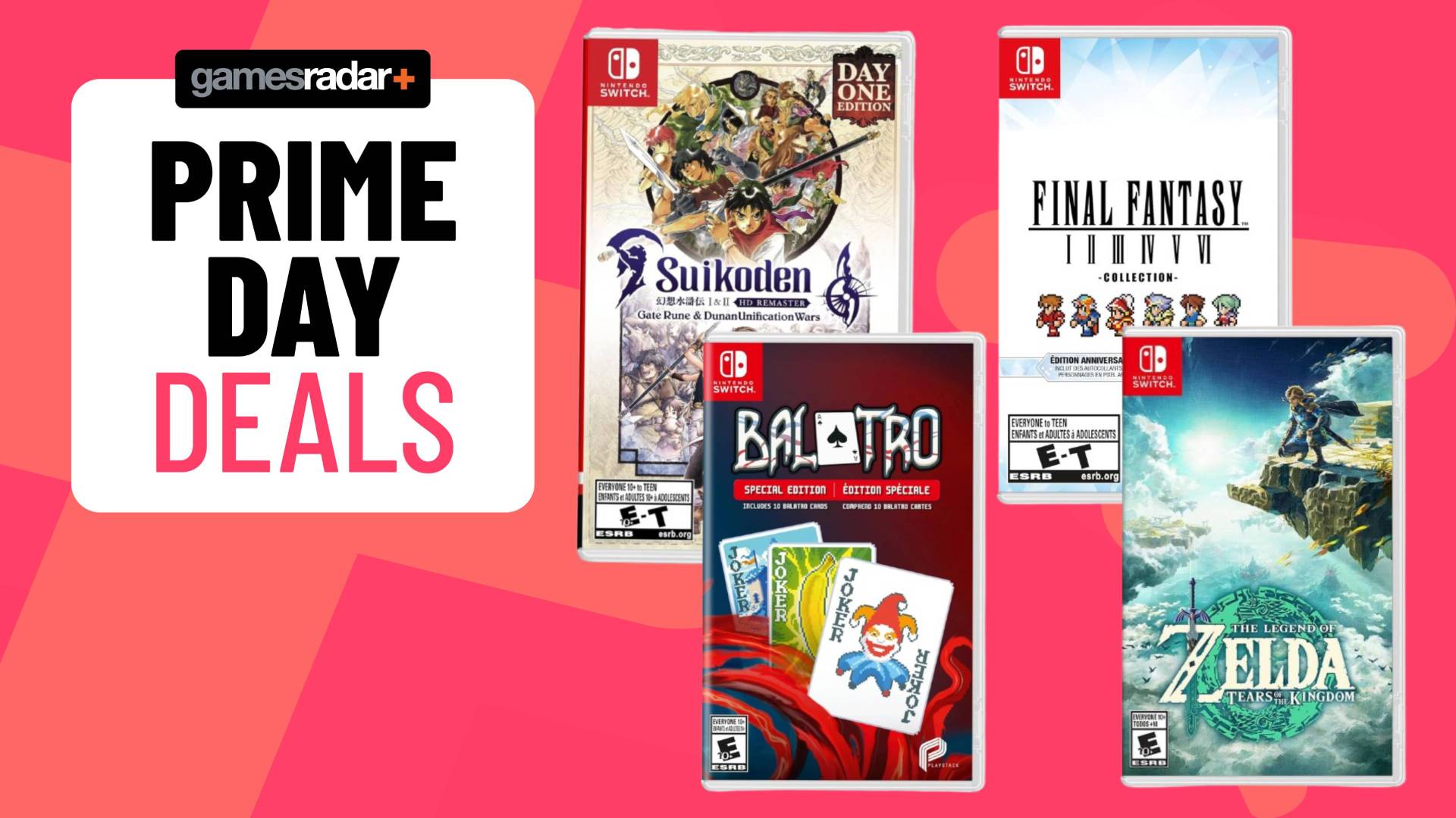 Image of some Nintendo Switch games on top of a pink GamesRadar background.