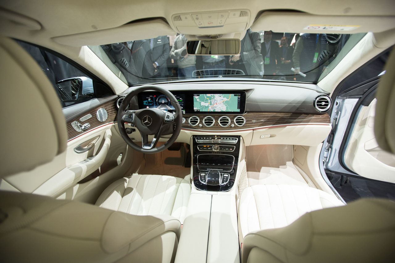 The large screens are a prominent feature in the new Mercedes-Benz E-Class sedan which the company unveiled at the 2016 North American International Auto Show in Detroit, Michigan, January11,