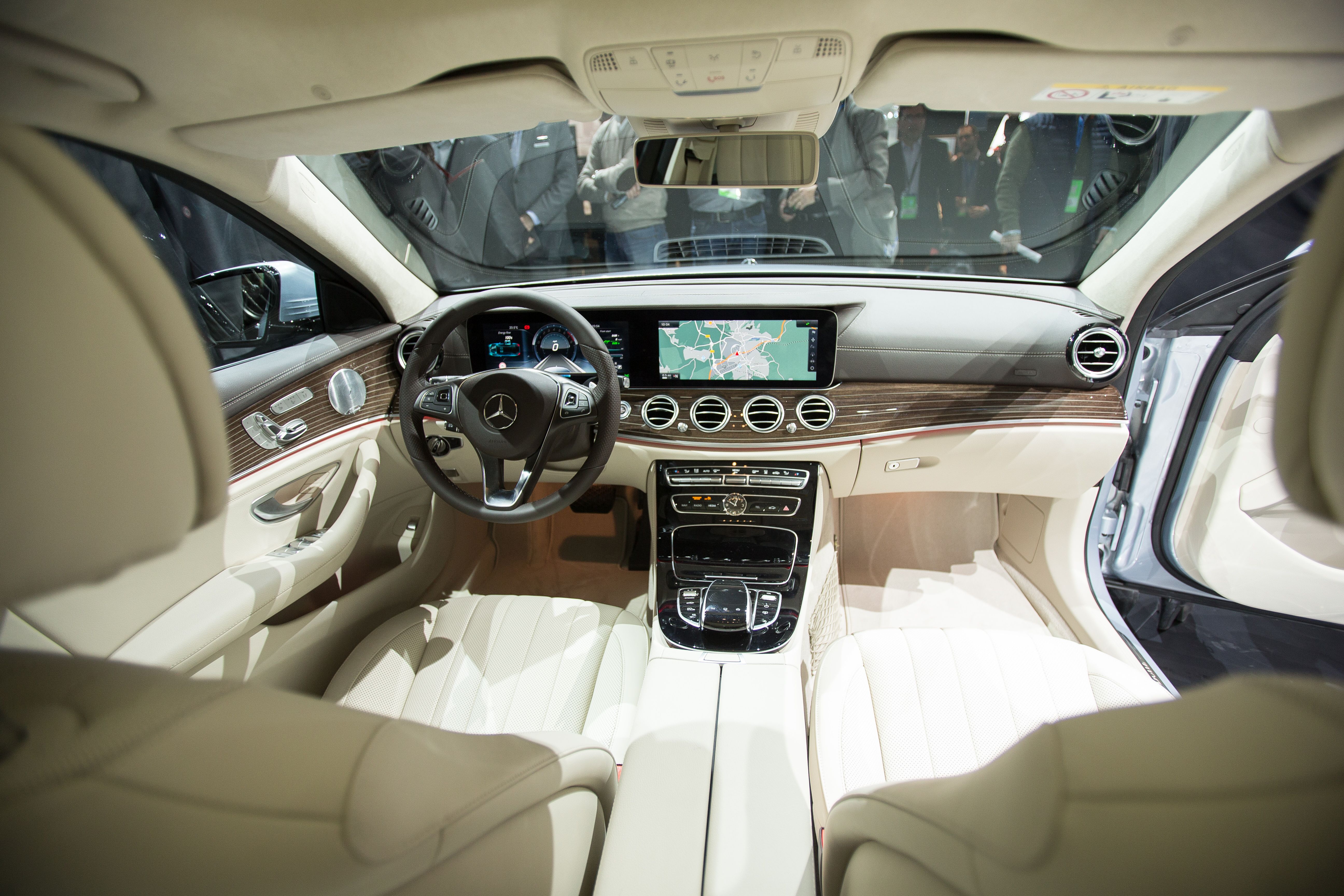 The large screens are a prominent feature in the new Mercedes-Benz E-Class sedan which the company unveiled at the 2016 North American International Auto Show in Detroit, Michigan, January11,