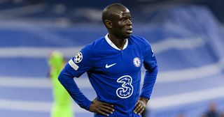 N'Golo Kanté of Chelsea during the UEFA Champions League quarterfinal first leg match between Real Madrid and Chelsea FC at Estadio Santiago Bernabeu on April 12, 2023 in Madrid, Spain.