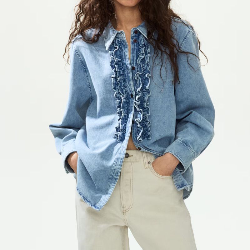 denim frill shirt