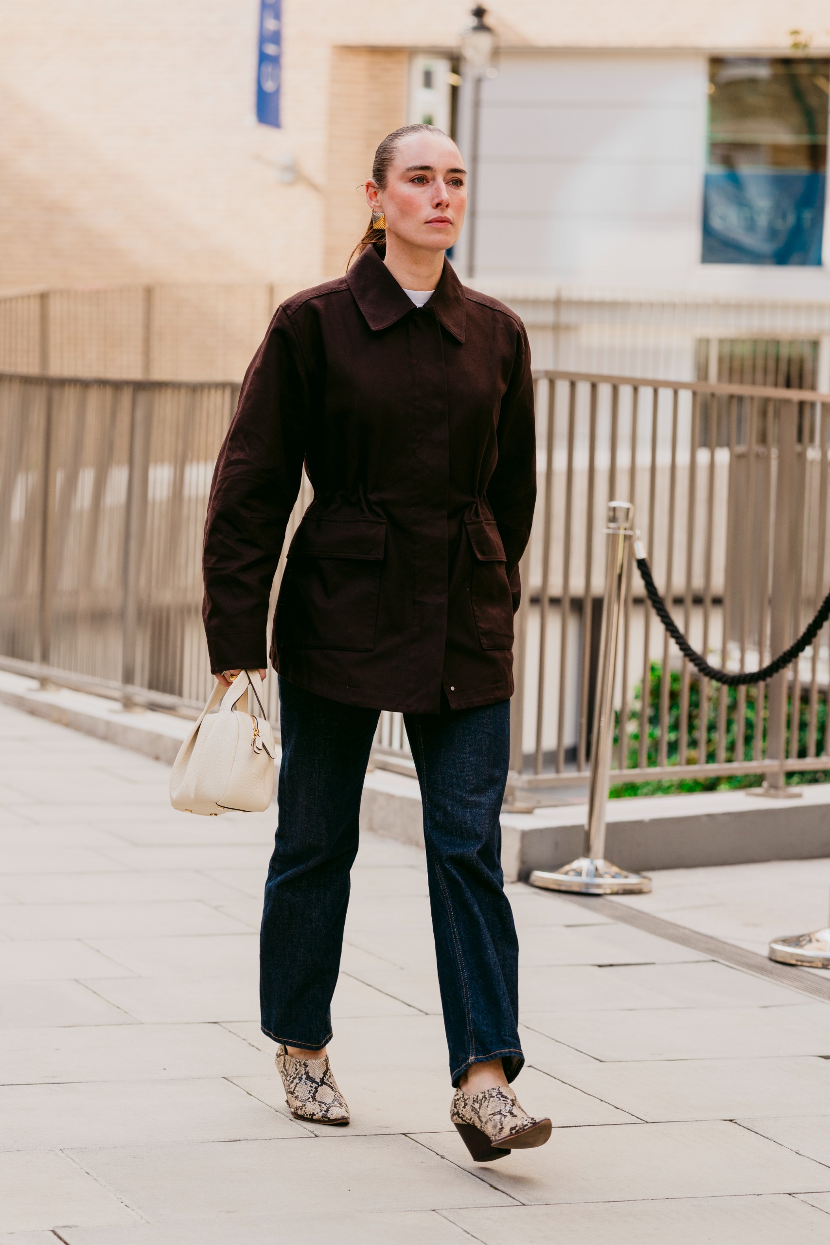 An attendee at London Fashion Week spring/summer 2027.