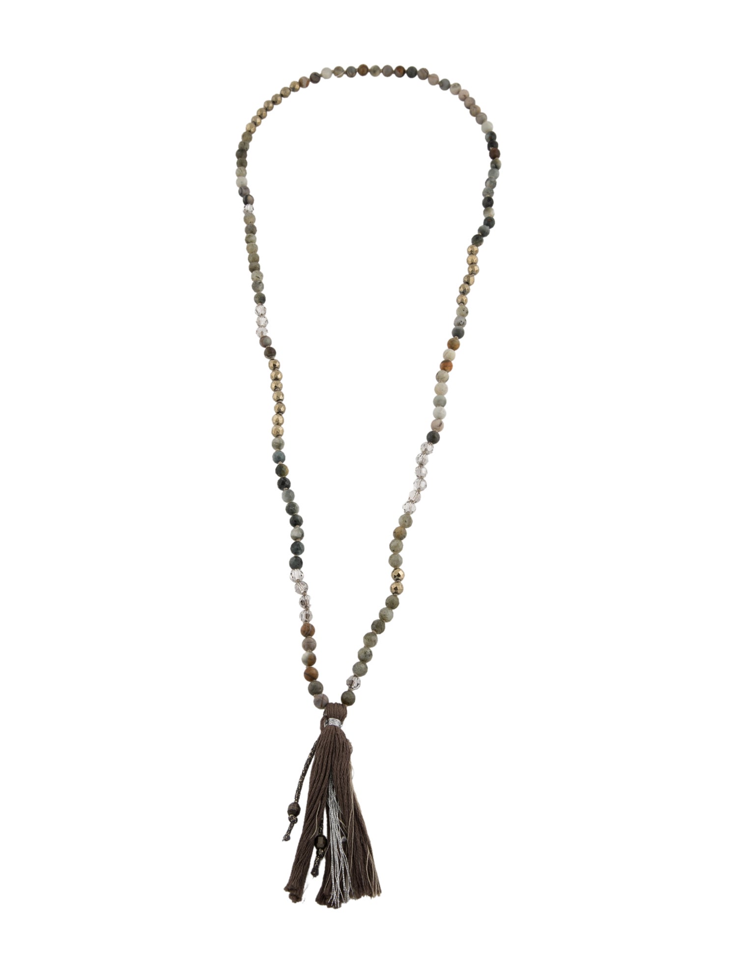 Multistone Olive Mix Tassel Necklace