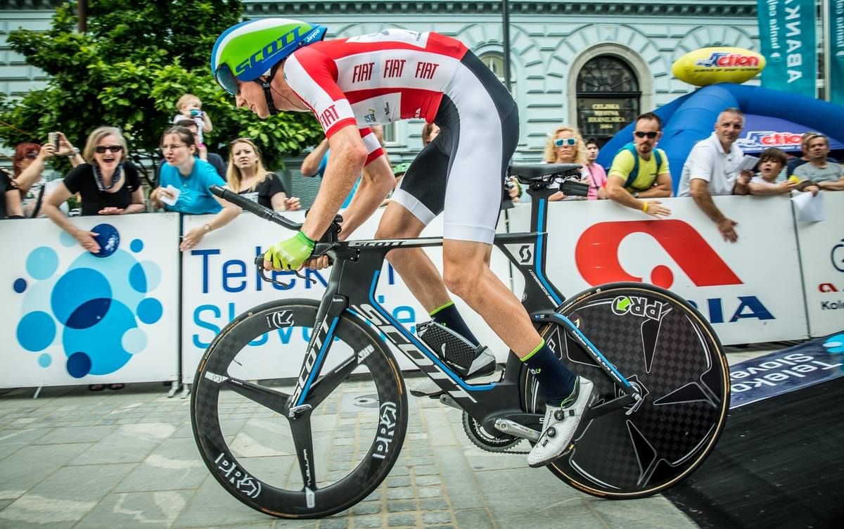Jack Haig (Orica-GreenEdge) wearing the points jersey during the time trial