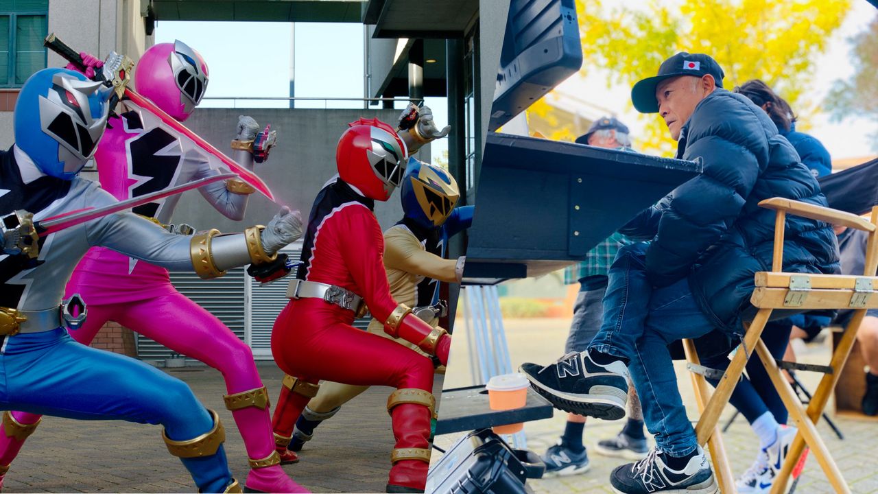 Left: scene from Netflix&#039;s Power Rangers: Dino Fury series, Right: Picture of Akihiro Yuji Noguchi, stunt choreographer