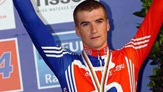Jonny Bellis on the podium after winning a bronze medal in the 2007 Under-23 World Championships