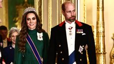 Catherine, Princess of Wales and Prince William, Prince of Wales arrive to attend a State Banquet in St George's Hall
