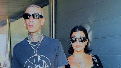 Kourtney Kardashian and Travis Barker are seen on August 29, 2021 in Venice, Italy