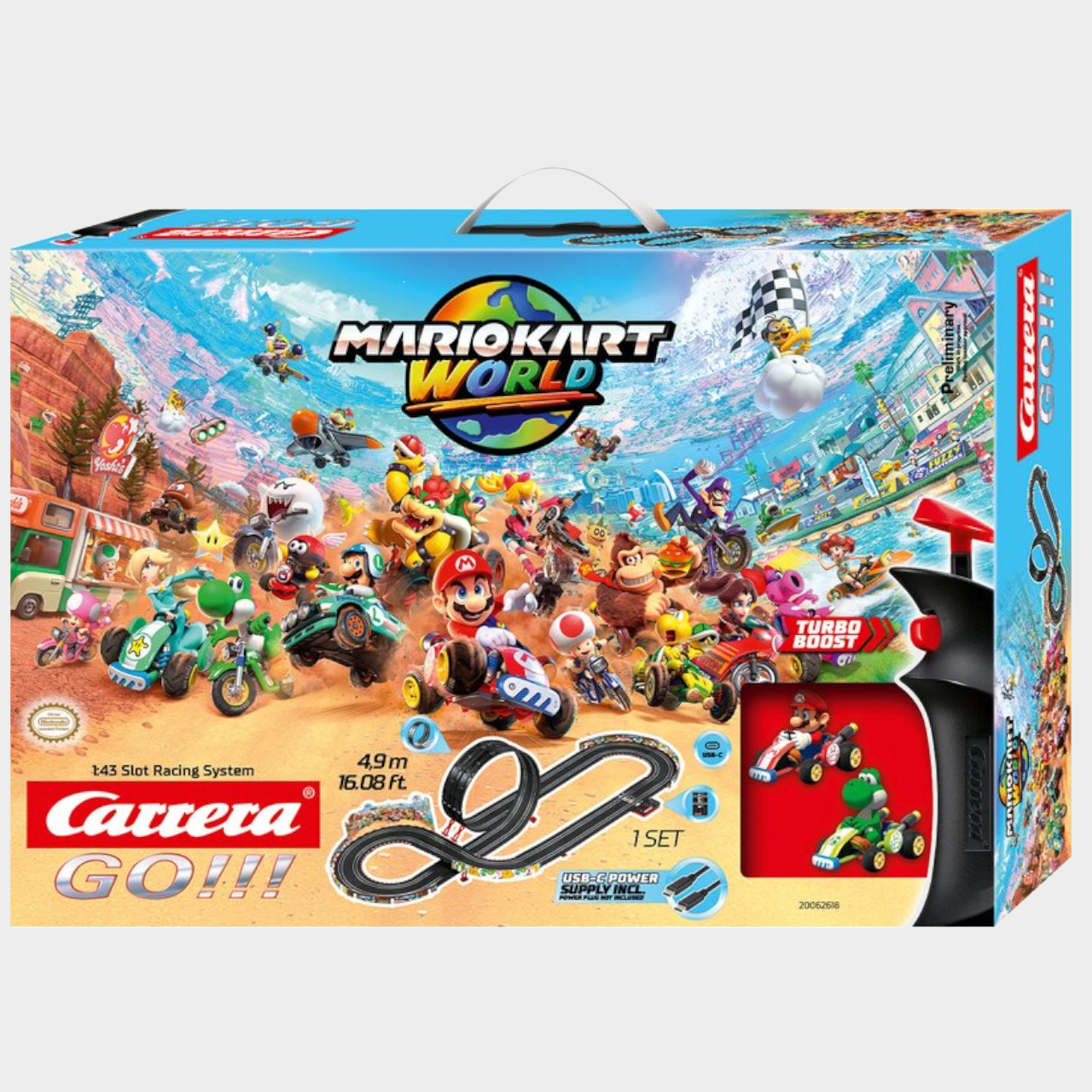 Carrera Mario Kart World box on a plain background