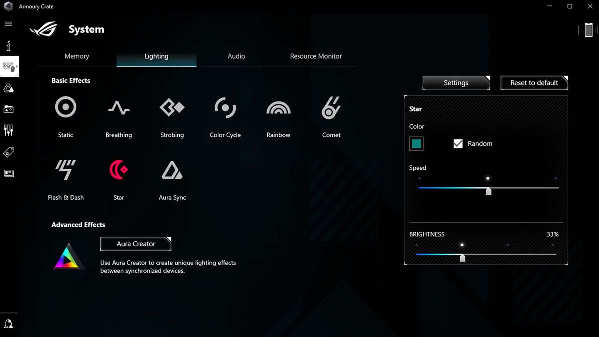 Armoury Crate allows you to change RGB settings on the ASUS ROG G22CH DB978.