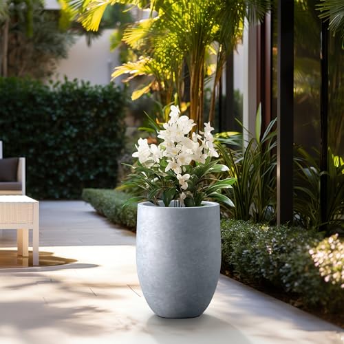 Kante Large Round Bullet Blue Gray Concrete Planter 21.7" Tall, Outdoor