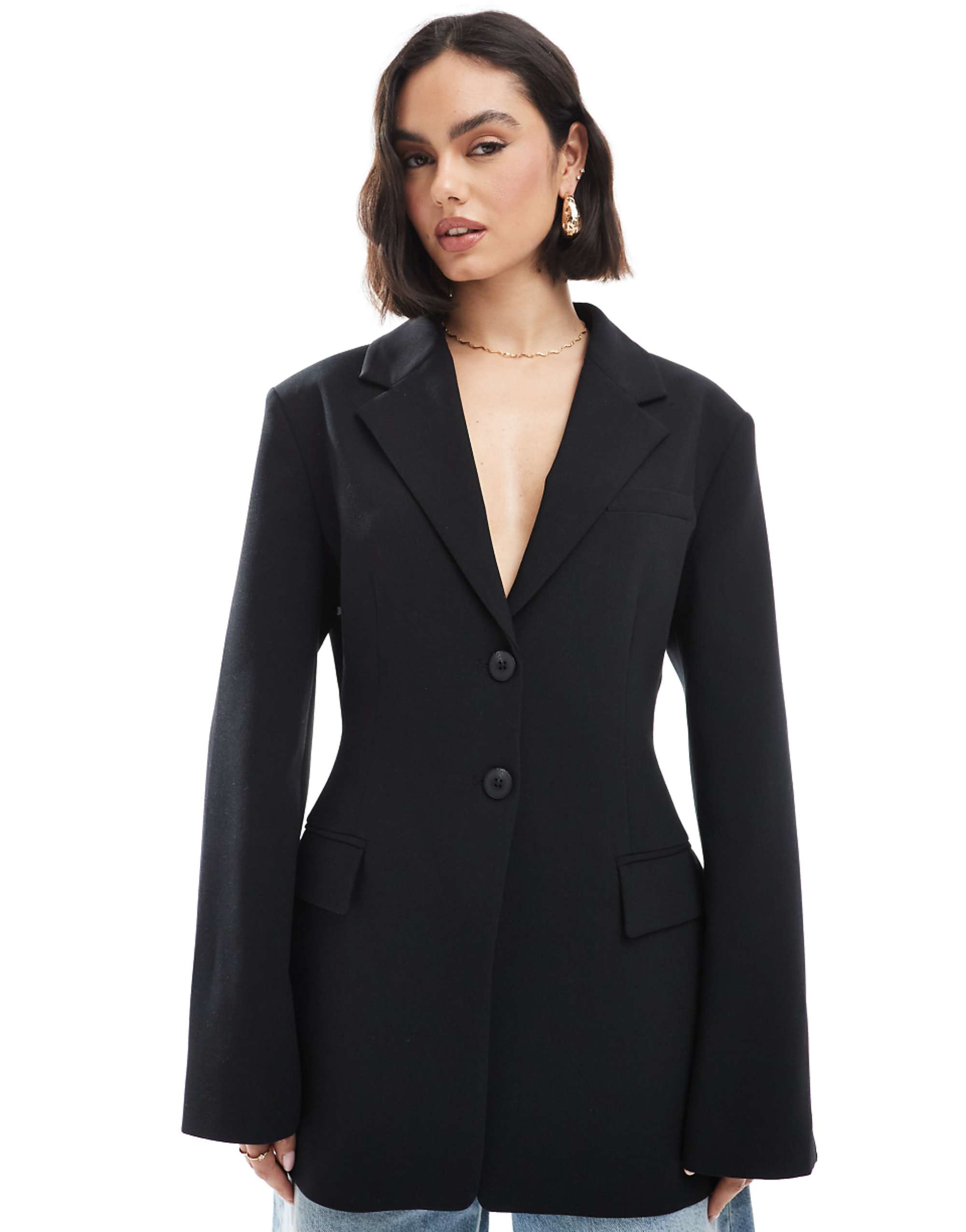 Asos Design Tailored Cinch Waist Blazer in Black
