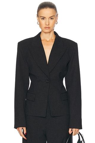 Melange Suiting Cinched Blazer