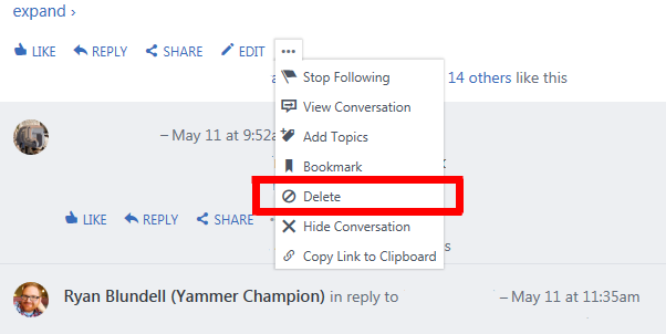 Yammer delete