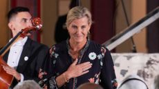 Sophie, Duchess of Edinburgh visits Bosnia, she is wearing a Srebrenica Flower pin