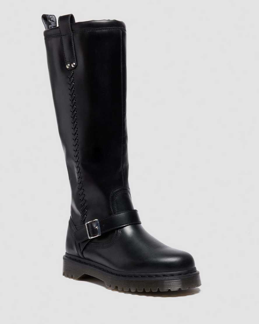 Dr Martens Anistone Knee High Orleans Leather Biker Boots