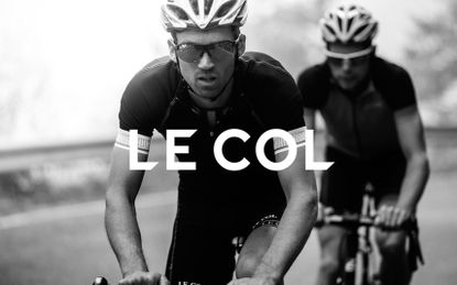 Two riders in Le Col kit with Le Col logo overlay