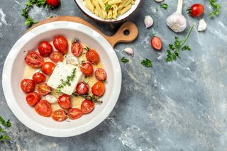 ingredients for the tiktok feta and tomato pasta recipe