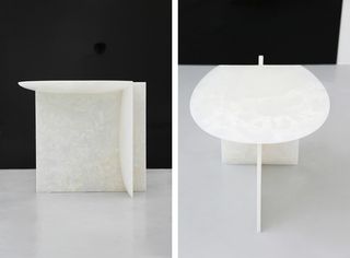 Side and top view of Onyx marble side table