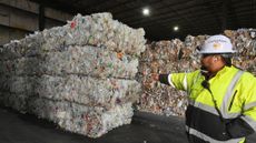 Sorted plastics are seen at a recycling facility in Albany, New York.