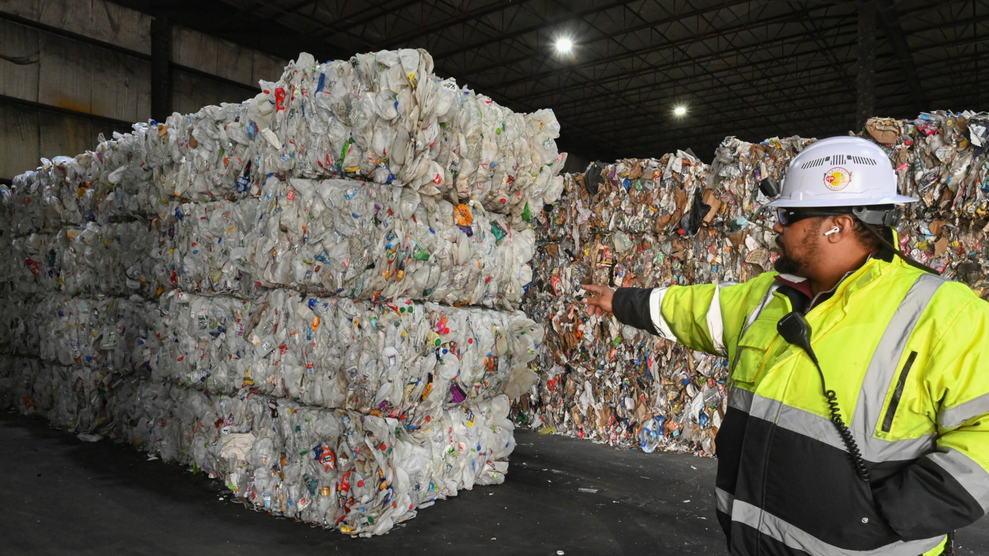 Sorted plastics are seen at a recycling facility in Albany, New York. 