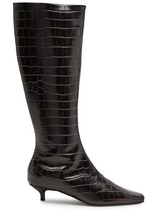 40 Crocodile-Effect Leather Knee-High Boots