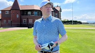 FootJoy Confetti Pique Polo Shirt worn on the golf course